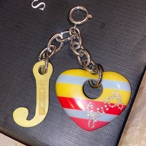 Juicy Couture Large Striped Heart CHARM KEY FOB PURSE FOB KEYCHAIN NEW VINTAGE